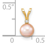 14k Yellow Gold Pendant with Cultured Pearl and Diamond Accent, Classic Charm for Women
