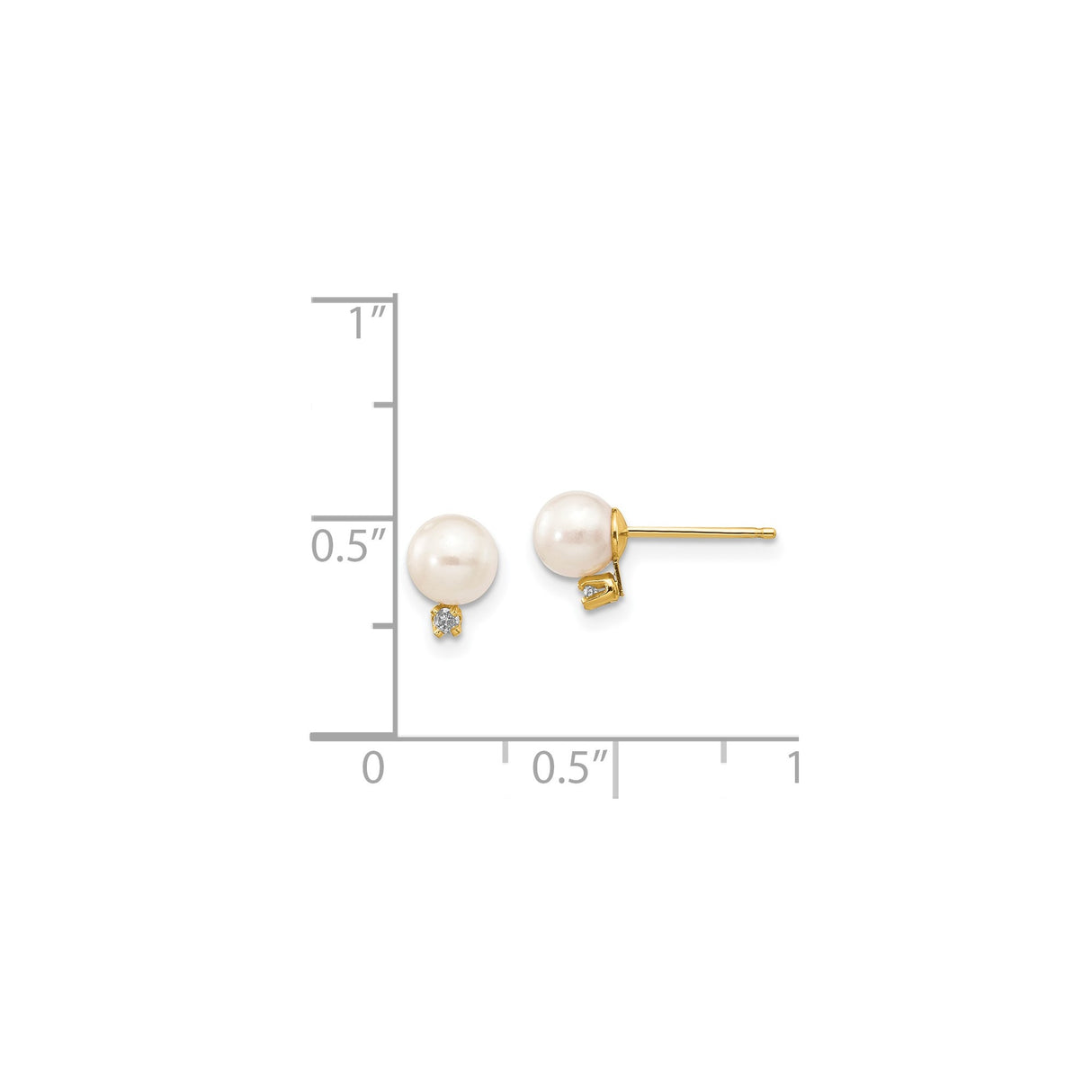 14k Yellow Gold Stud Earrings with White Freshwater Pearls and Diamonds, Classic Womens Jewelry