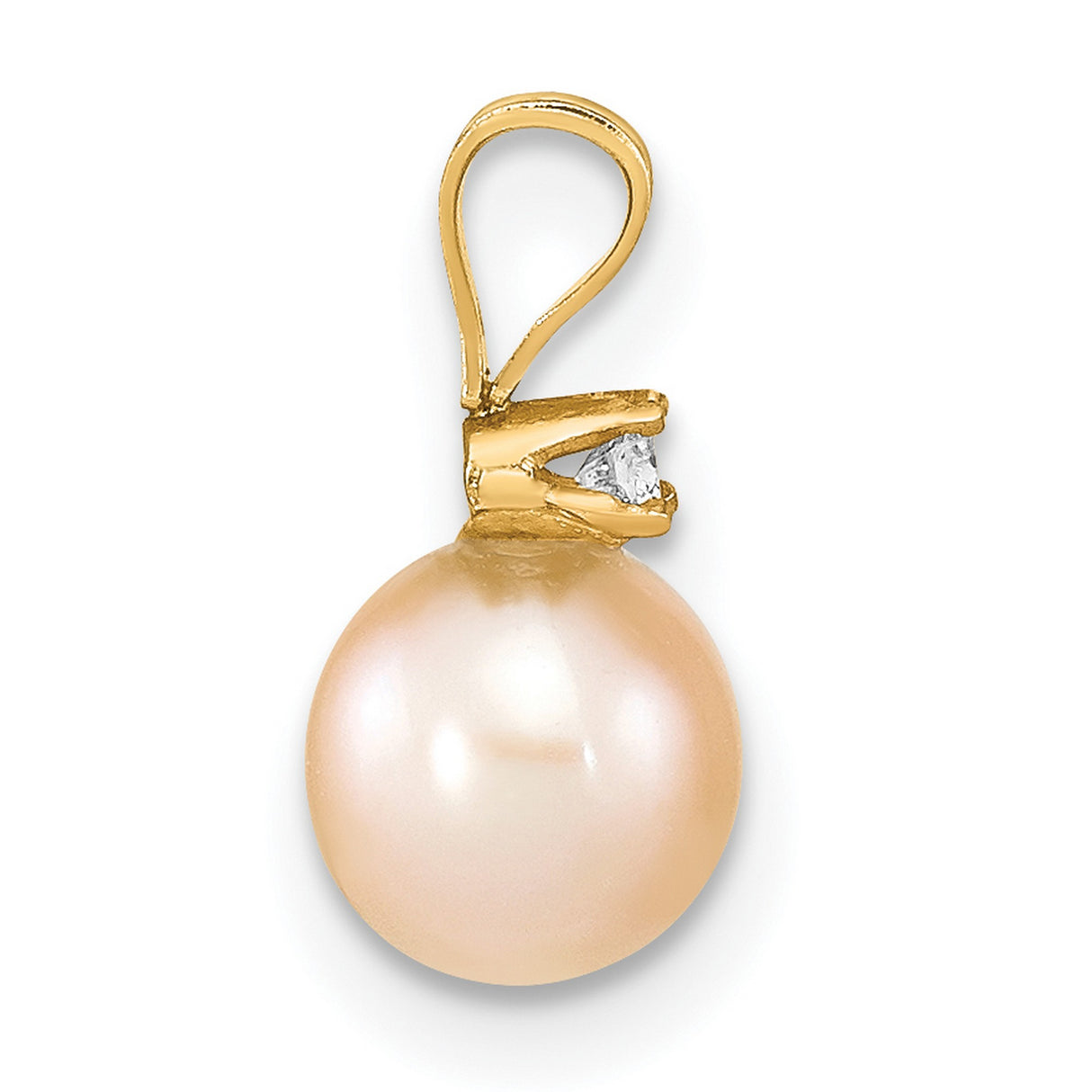 14k Yellow Gold Pendant with Cultured Pearl and Diamond, Elegant Bridal Jewelry for Women