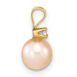 14k Yellow Gold Pendant with Cultured Pearl and Diamond, Elegant Bridal Jewelry for Women