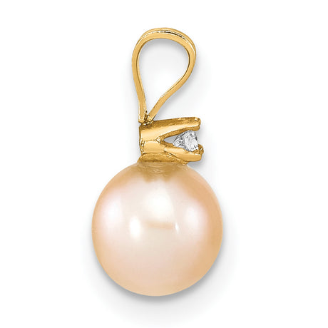 14k Yellow Gold Pendant with Cultured Pearl and Diamond, Elegant Bridal Jewelry for Women