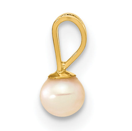 14k Yellow Gold Pendant with Cultured White Pearl, Minimalist Classic Design for Women