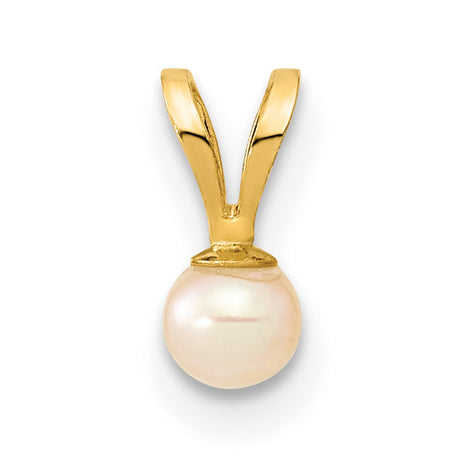 14k Yellow Gold Pendant with Cultured White Pearl, Minimalist Classic Design for Women