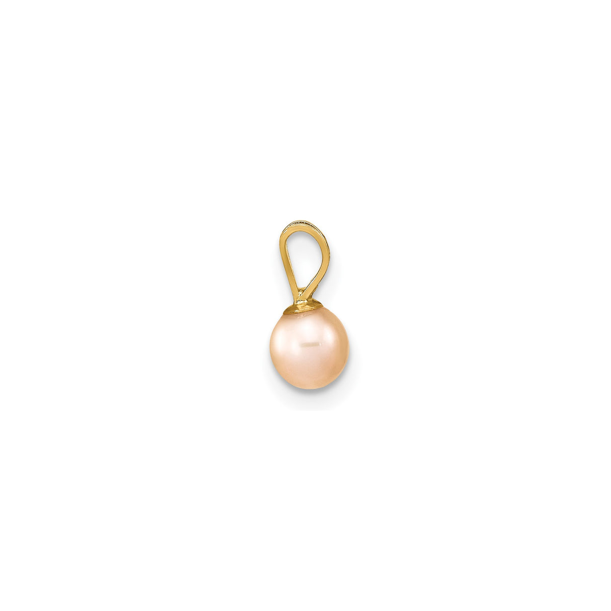14k Yellow Gold Pendant with Round Pink Cultured Freshwater Pearl, Dainty Charm for Women