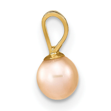 14k Yellow Gold Pendant with Round Pink Cultured Freshwater Pearl, Dainty Charm for Women
