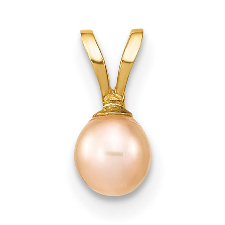 14k Yellow Gold Pendant with Round Pink Cultured Freshwater Pearl, Dainty Charm for Women