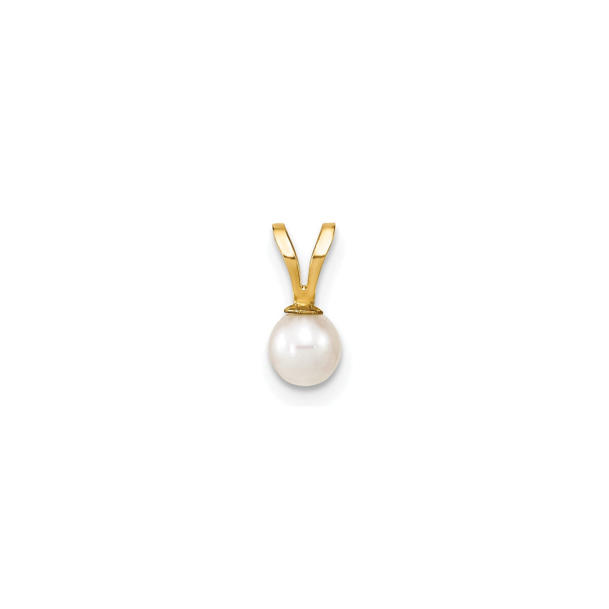 4 5mm Round White Cultured Pearl Charm Pendant in Real 14k Yellow Gold