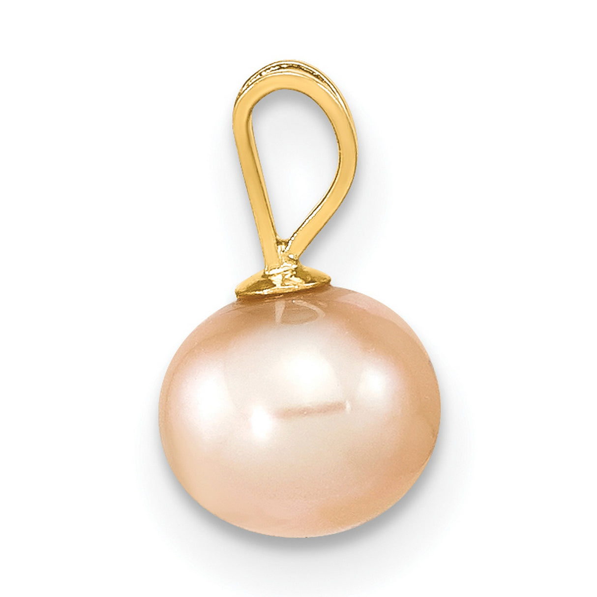 14k Yellow Gold Pendant with Round Pink Freshwater Pearl, Minimalist Drop Design