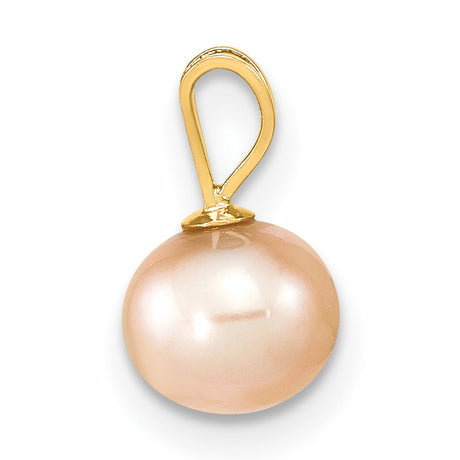 14k Yellow Gold Pendant with Round Pink Freshwater Pearl, Minimalist Drop Design