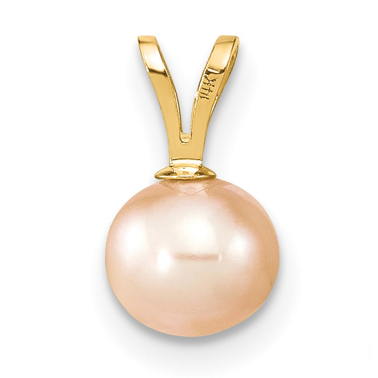14k Yellow Gold Pendant with Round Pink Freshwater Pearl, Minimalist Drop Design