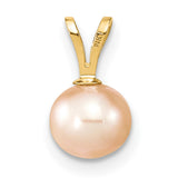14k Yellow Gold Pendant with Round Pink Freshwater Pearl, Minimalist Drop Design