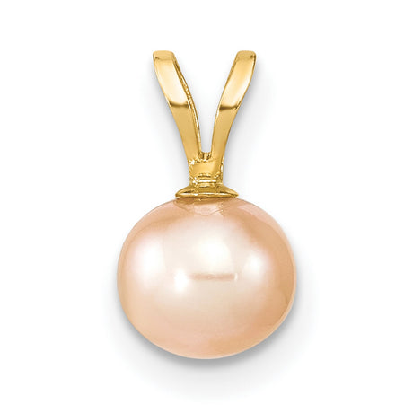 14k Yellow Gold Pendant with Round Pink Freshwater Pearl, Minimalist Drop Design