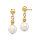 14k Yellow Gold Dangle Earrings with White Pearls and Polished Beads