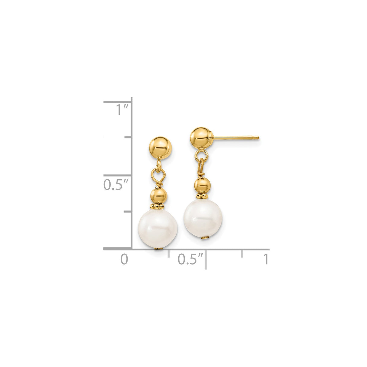 14k Yellow Gold Dangle Earrings with White Pearls and Polished Beads