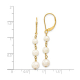 14k Yellow Gold Dangle Earrings with Freshwater Pearls, Linear Drop Leverback Style