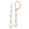 14k Yellow Gold Dangle Earrings with Freshwater Pearls, Linear Drop Leverback Style