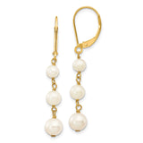 14k Yellow Gold Dangle Earrings with Freshwater Pearls, Linear Drop Leverback Style