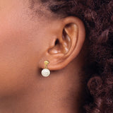 14k Yellow Gold Drop Earrings with White Cultured Pearls, Classic Dangle Design for Women