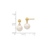 14k Yellow Gold Drop Earrings with White Cultured Pearls, Classic Dangle Design for Women