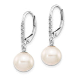 14k White Gold Drop Earrings with Cultured Pearls and Diamond Accents, Leverback Design