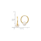 14k Yellow Gold Hoop Earrings with White Cultured Pearls, Minimalist Classic Style for Women