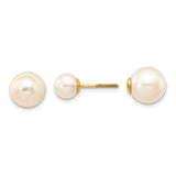 14k Yellow Gold Pearl Stud Earrings with Round White Cultured Pearls, Screw Back
