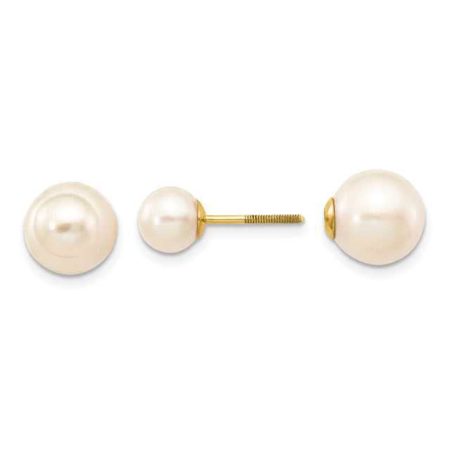 14k Yellow Gold Pearl Stud Earrings with Round White Cultured Pearls, Screw Back