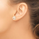 14k Yellow Gold Stud Earrings with Carved Mother of Pearl Flowers and Pink Cultured Pearls