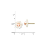14k Yellow Gold Stud Earrings with Carved Mother of Pearl Flowers and Pink Cultured Pearls
