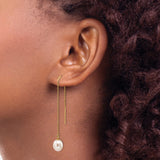 14k Yellow Gold Threader Earrings with Freshwater Pearl Drops, Minimalist Dangle Style