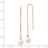 14k Yellow Gold Threader Earrings with Freshwater Pearl Drops, Minimalist Dangle Style