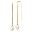 14k Yellow Gold Threader Earrings with Freshwater Pearl Drops, Minimalist Dangle Style