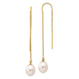 14k Yellow Gold Threader Earrings with Freshwater Pearl Drops, Minimalist Dangle Style