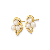14k Yellow Gold Heart Stud Earrings with White Freshwater Pearls, Romantic Cluster Design