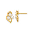 14k Yellow Gold Heart Stud Earrings with White Freshwater Pearls, Romantic Cluster Design