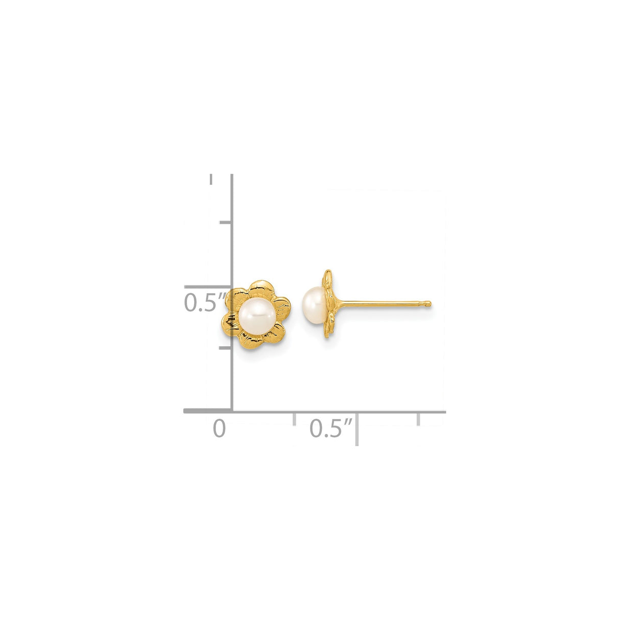14k Yellow Gold Pearl Stud Earrings, Floral Design, Nature-Inspired Jewelry for Women