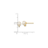 14k Yellow Gold Stud Earrings with Round White Pearls and Cubic Zirconia Accents