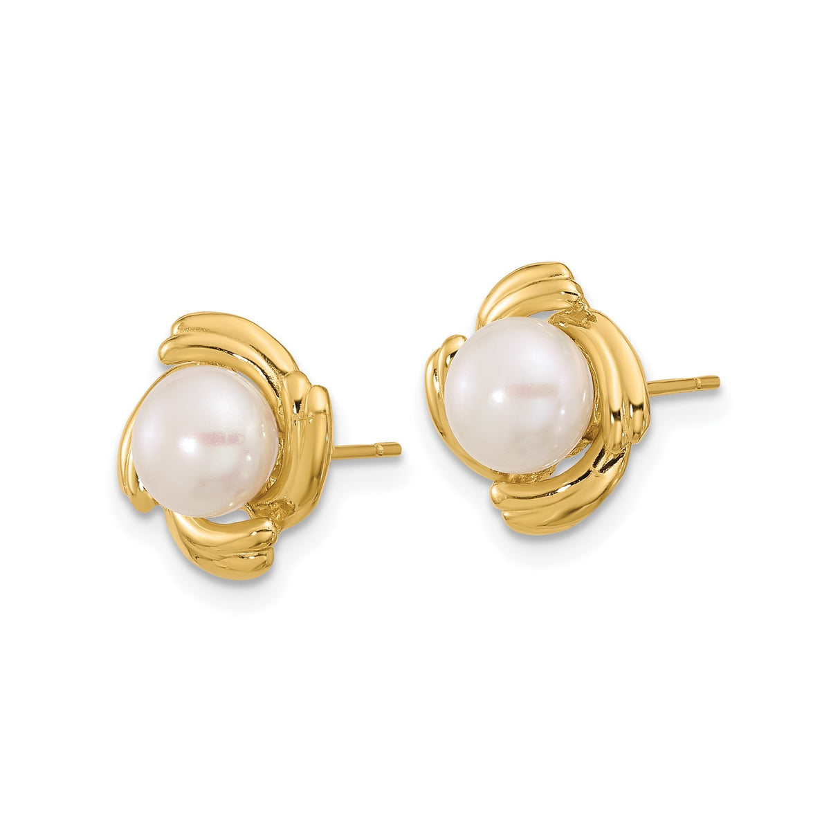 6-7mm White Freshwater Cultured Pearl Earrings Charm Pendant in Real 14k Yellow Gold