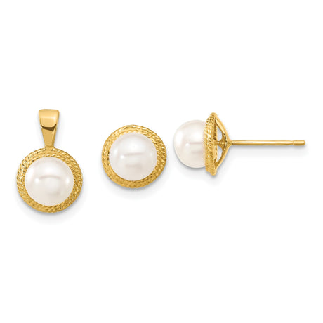 5-6mm Button FWC Pearl Earrings Charm Pendant in Real 14k Yellow Gold