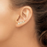 14k Yellow Gold Ear Climber Earrings with Cultured Pearls and Diamond Accent, Graduated Crawler Design