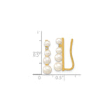 14k Yellow Gold Ear Climber Earrings with Cultured Pearls and Diamond Accent, Graduated Crawler Design