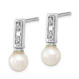 14k White Gold Stud Earrings with Cultured Pearl Drops and Diamond Accents
