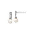 14k White Gold Stud Earrings with Cultured Pearl Drops and Diamond Accents