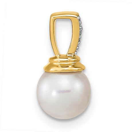 14k Yellow Gold Pendant with White Cultured Pearl and Diamond Accented Bail