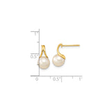 14k Yellow Gold Pearl Stud Earrings with Twisted Design, Round White Cultured Pearls
