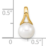 14k Yellow Gold Pearl Pendant with Round Cultured White Pearl, Sleek Modern Design for Women