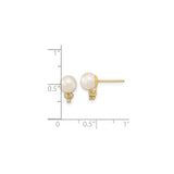 14k Yellow Gold Stud Earrings with Round White Cultured Pearls and Diamond Accents