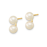 14k Yellow Gold Double Pearl Stud Earrings, Front Back Design, Classic Style for Women