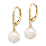 14k Yellow Gold Drop Earrings with White Cultured Pearls and Diamond Accents