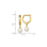 14k Yellow Gold Hoop Earrings with White Akoya Pearl Drops, Classic Bridal Jewelry